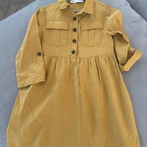 Zara Yellow Buttoned Peplum Shirt Dress